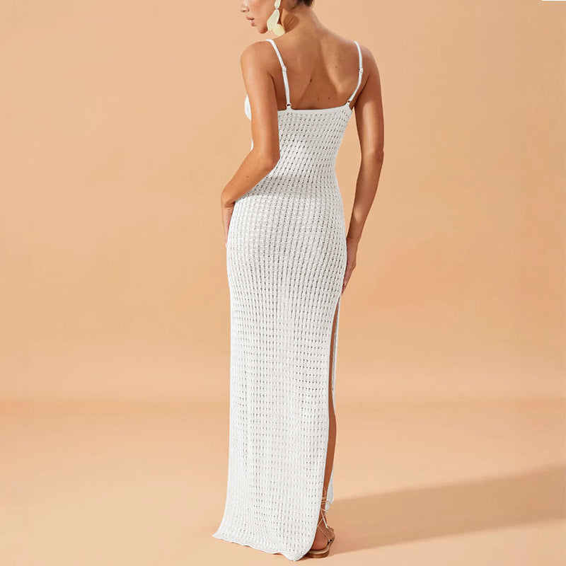 Damen Elegantes Maxikleid mit tiefem V-Ausschnitt und seitlichen Schlitzen Drune