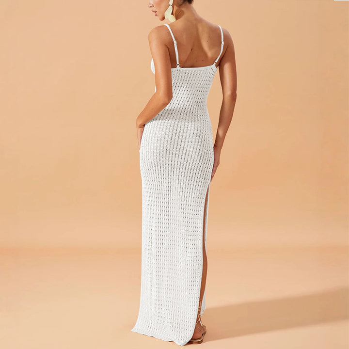 Damen Elegantes Maxikleid mit tiefem V-Ausschnitt und seitlichen Schlitzen Drune