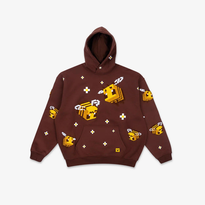 Unisex nan Kapuzenpullover mit eingestricktem Pixel-Bienenmotiv und aufgesetzter Kängurutasche Drune