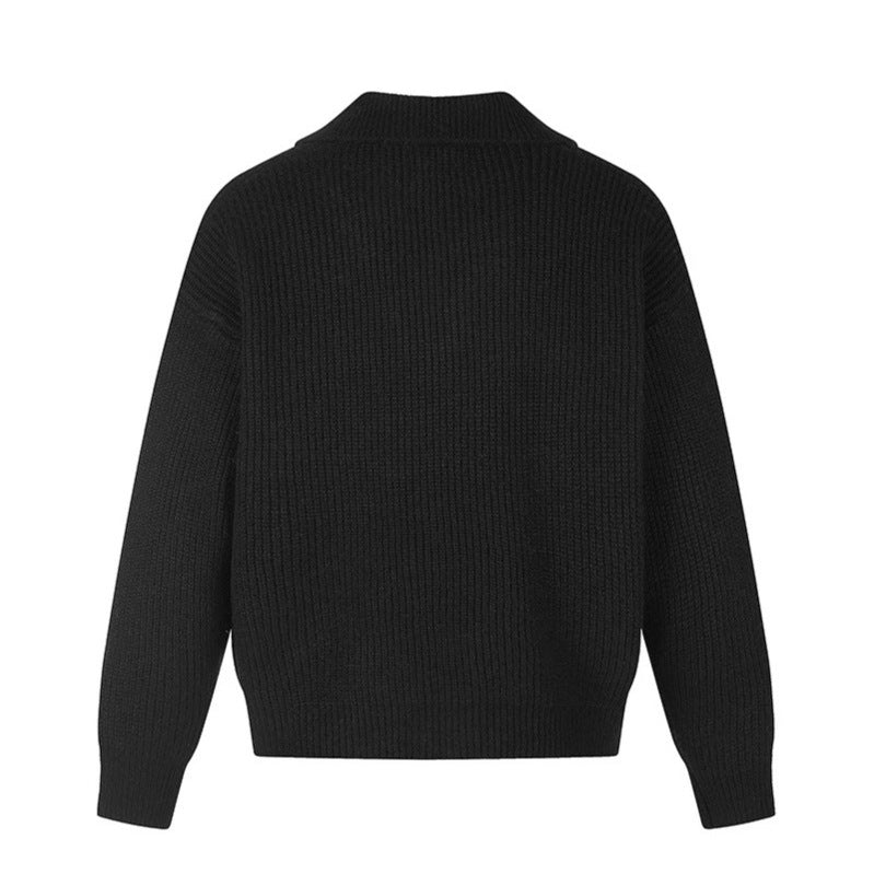 Damen Oversize Strickjacke mit asymmetrischer Knopfleiste und Hemdkragen Drune