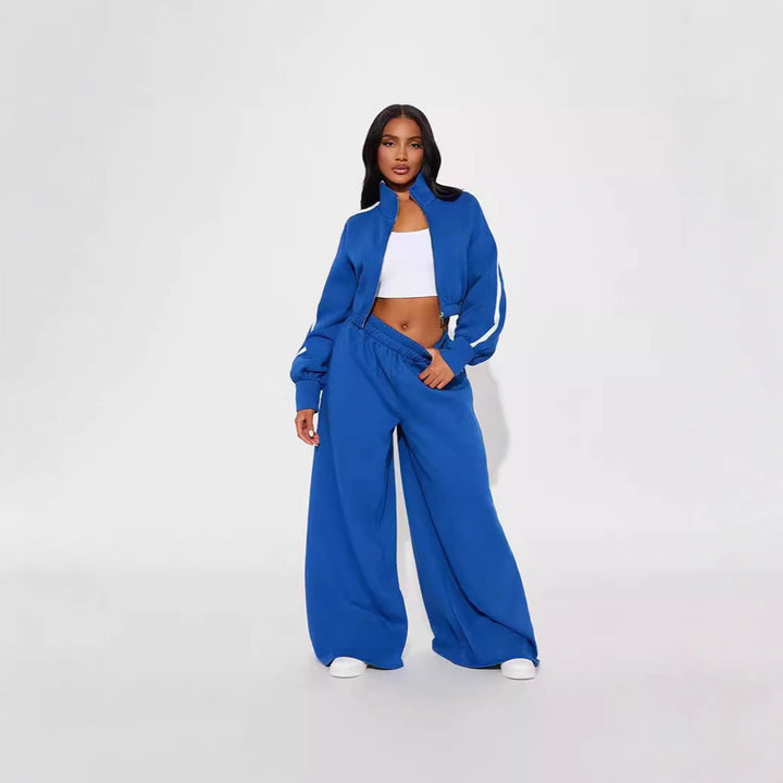 Damen lässiges Sportanzug-Set mit cropped Jacke und weiten Hosen Drune