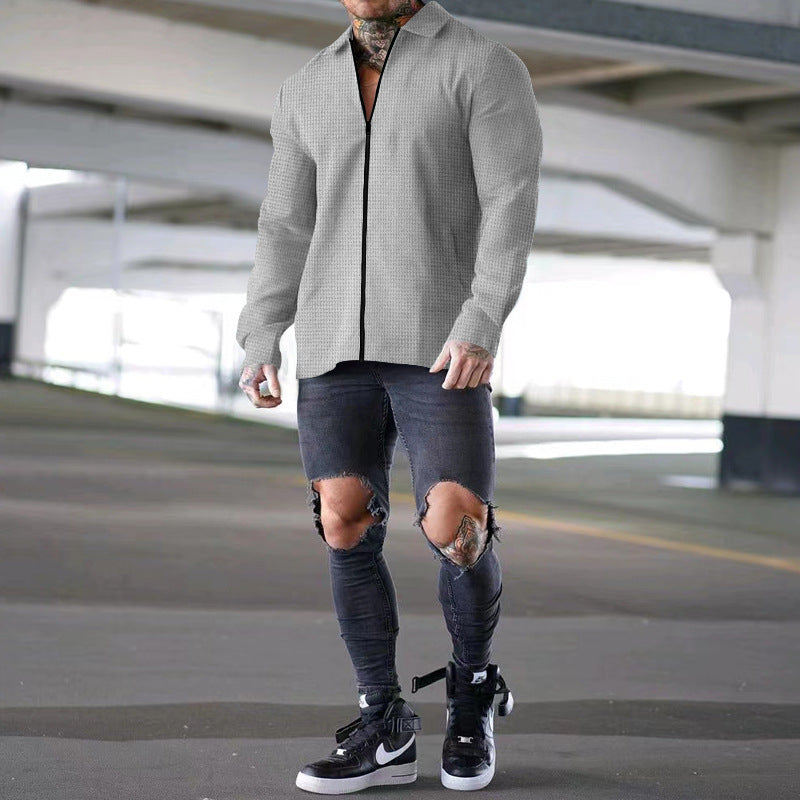 Herren modisches Freizeithemd mit innovativem Strukturdesign und Reißverschluss Drune