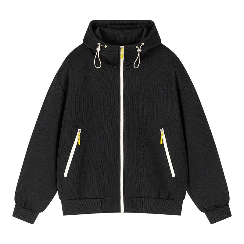 Unisex Oversize Kapuzen-Sweatjacke mit kontrastierenden Reißverschlüssen & geripptem Saum Drune