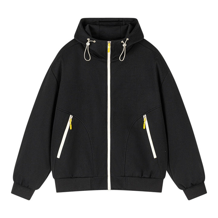 Unisex Oversize Kapuzen-Sweatjacke mit kontrastierenden Reißverschlüssen & geripptem Saum Drune