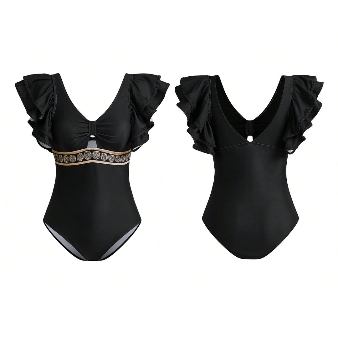 Damen Badeanzug mit eleganten Rüschendetails und passendem Saumrock Drune