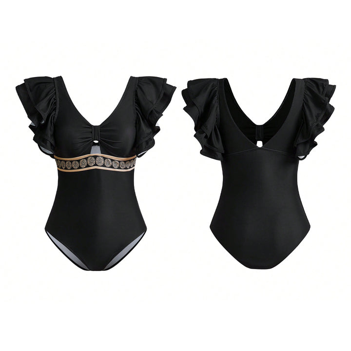Damen Badeanzug mit eleganten Rüschendetails und passendem Saumrock Drune