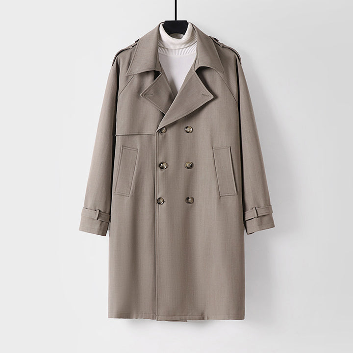 Herren Midilanger Oversize-Trenchcoat mit doppelter Knopfreihe und Schulterklappen Drune