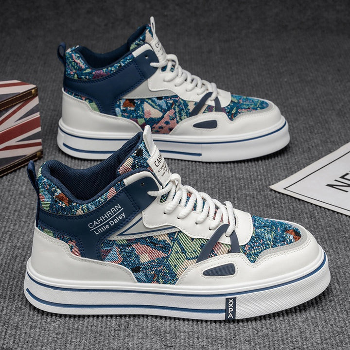 Damen modische High-Top Plateausneaker mit gewebtem Gobelinmuster, gepolstertem Knöchelkragen und dämpfender EVA-Sohle Drune