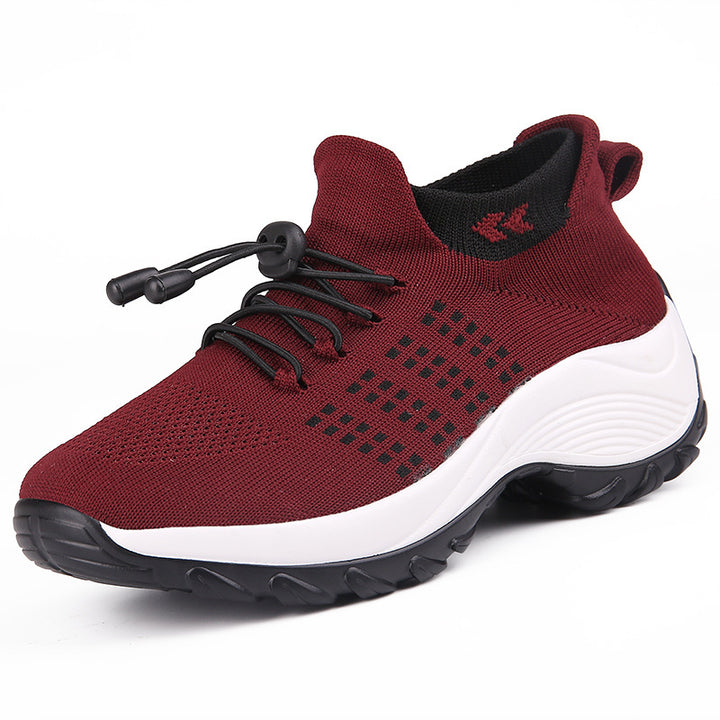 Damen gestrickte Slip-On Sneaker mit Schnellzugkordel, elastischem Schaft und stoßdämpfender Plateau-Sohle Drune