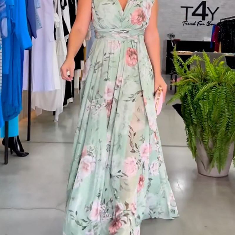 Damen Maxikleid mit fließendem Schnitt und eleganten Rüschendetails Drune