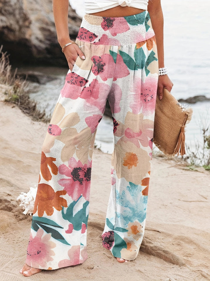 Damen Palazzo-Hosen mit floralem Druck und elastischem Bauchbund Drune