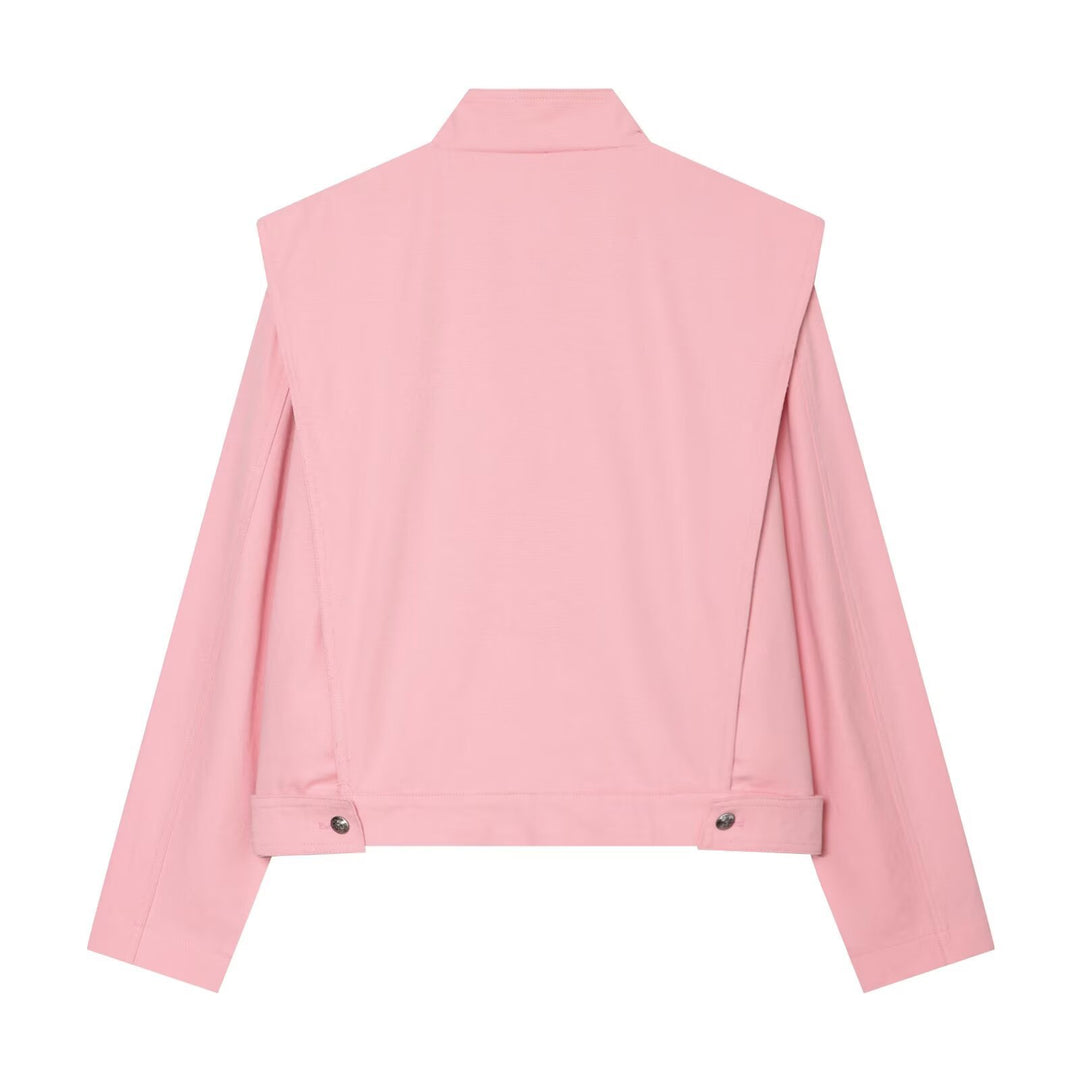 Damen kurze Boxy-Jacke mit Stehkragen und asymmetrischer Knopfleiste Drune