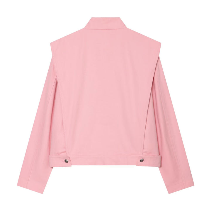 Damen kurze Boxy-Jacke mit Stehkragen und asymmetrischer Knopfleiste Drune