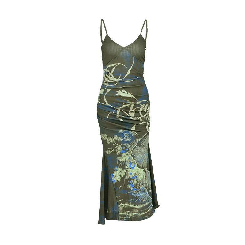 Damen Maxikleid mit raffinierten Drapierungen und floralem Muster Drune