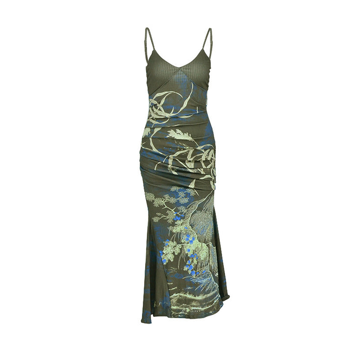 Damen Maxikleid mit raffinierten Drapierungen und floralem Muster Drune