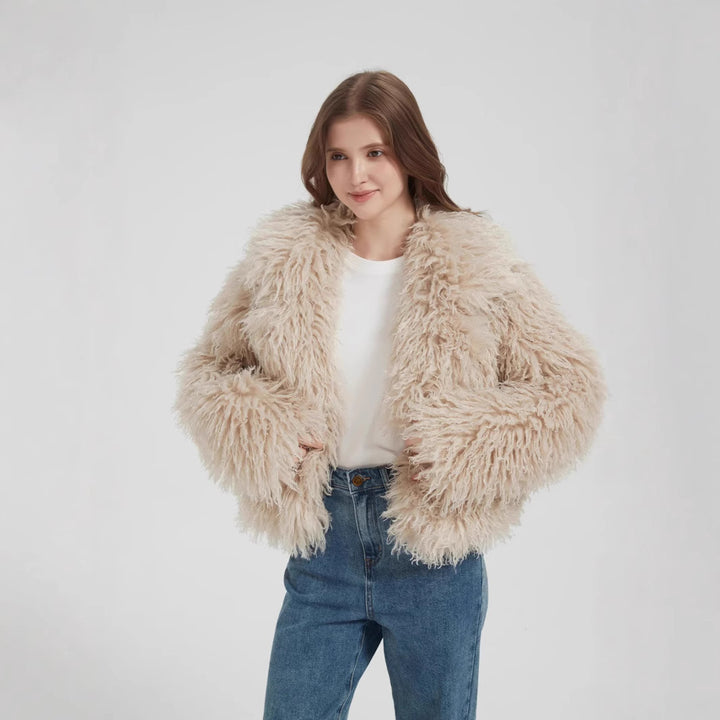 Damen Kurzboxiger Kunstpelz‑Bolero mit langflorigem Hochflor und voluminösem Schalkragen Drune