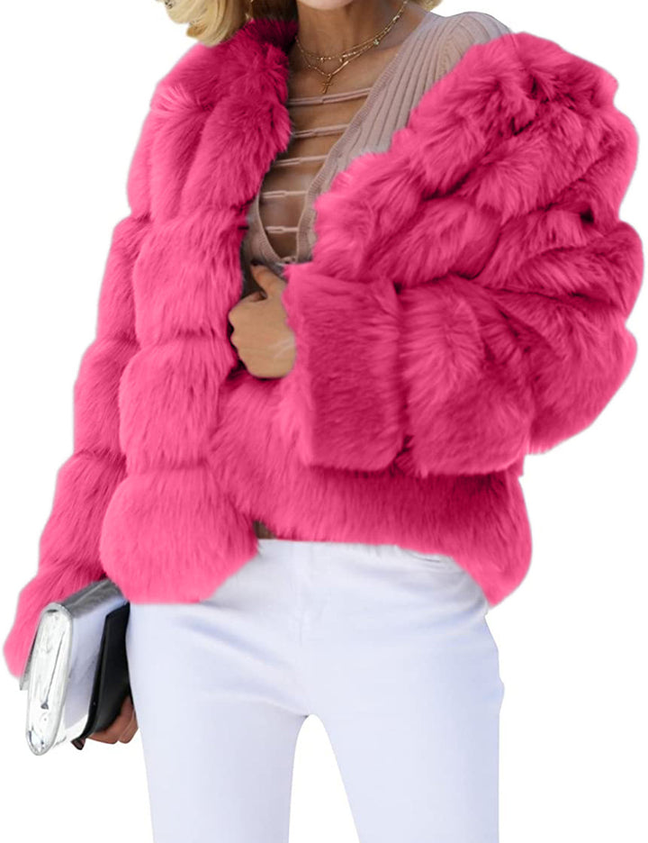Damen Flauschige Kunstpelzjacke mit voluminösen Ärmeln und elegantem Schnitt Drune