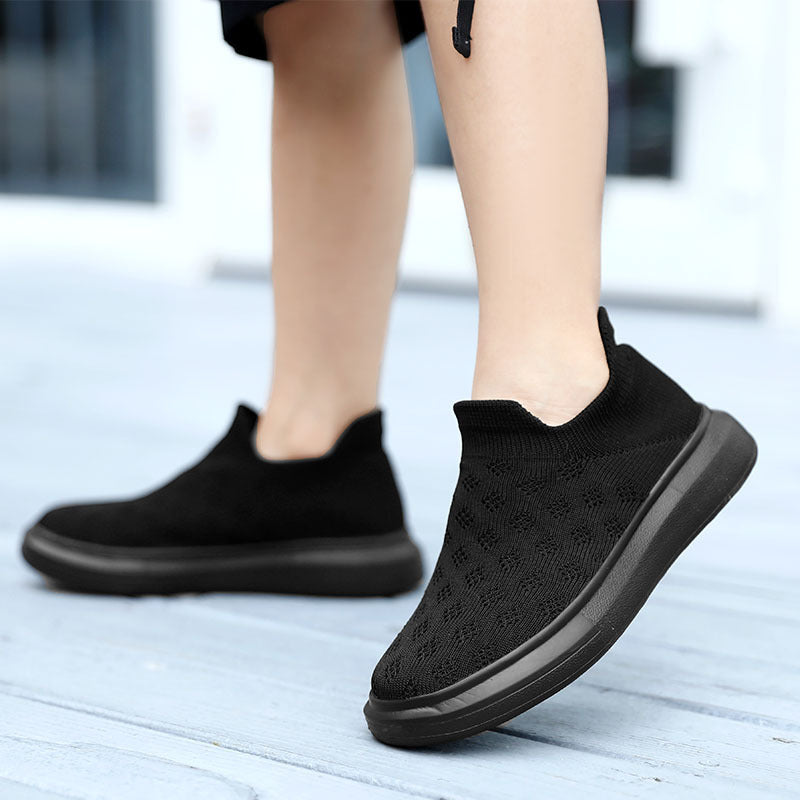 Damen nan sockenähnlicher Strick-Slipper mit perforiertem Lochmuster und stoßdämpfender Plateausohle Drune