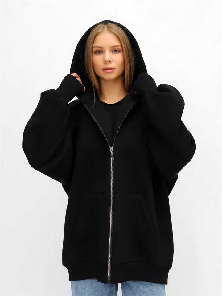 Damen lässiger Oversized Zip-Hoodie mit tiefen Taschen Drune