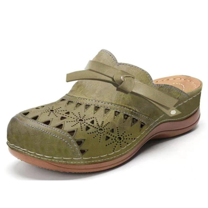 Damen Bequeme Perforierte Clog-Mules mit Knotenriemen und ergonomischem Komfortfußbett Drune