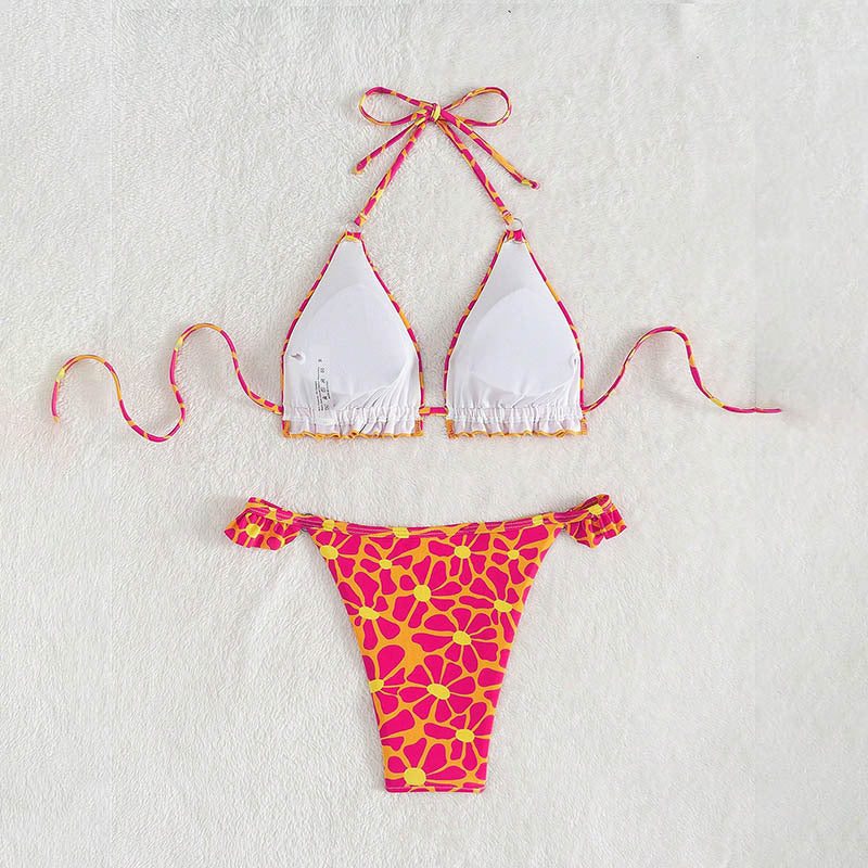 Damen Triangel-Bikini mit verspieltem Blumenmuster Drune