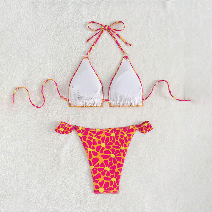 Damen Triangel-Bikini mit verspieltem Blumenmuster Drune