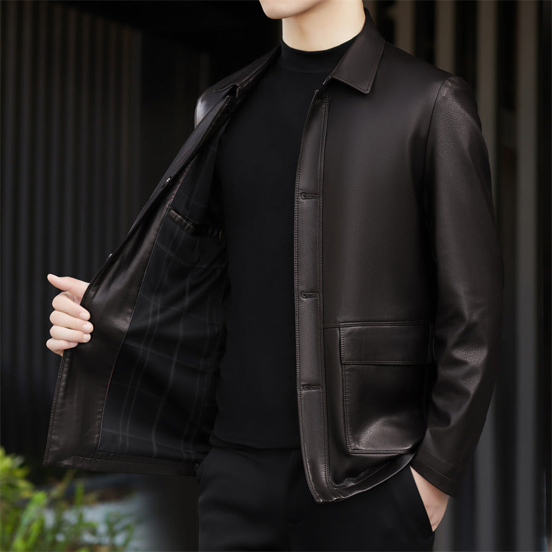Herren Kunstlederjacke mit praktischen Taschen und modernem Schnitt Drune