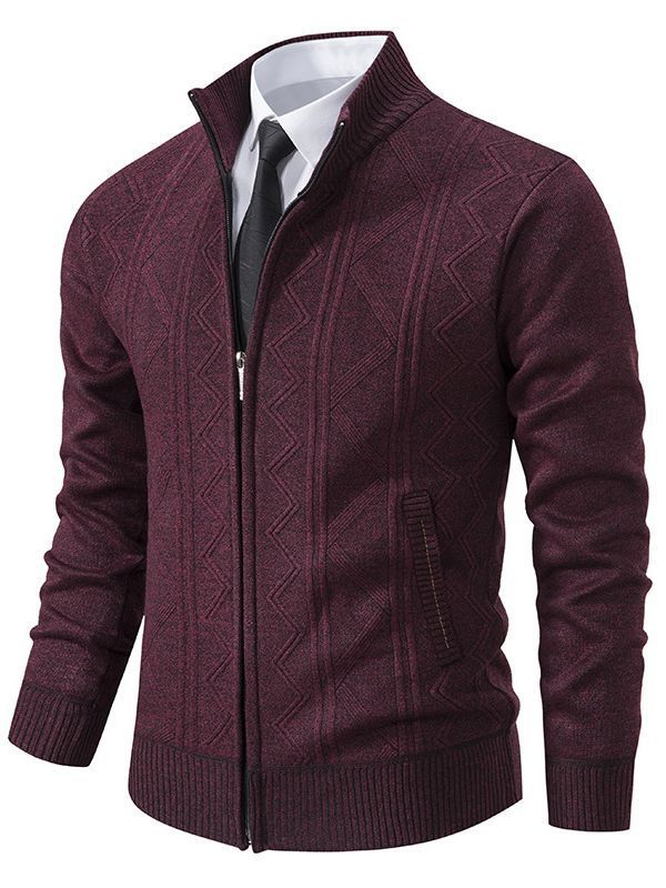 Herren modische Strickjacke mit strukturiertem Zopfdesign und hoher Stehkragen Drune