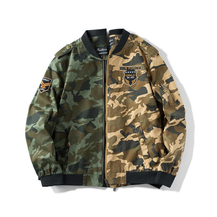 Herren Military-Camo Bomberjacke mit Patch-Details, Ärmeltasche und gerippten Bündchen Drune