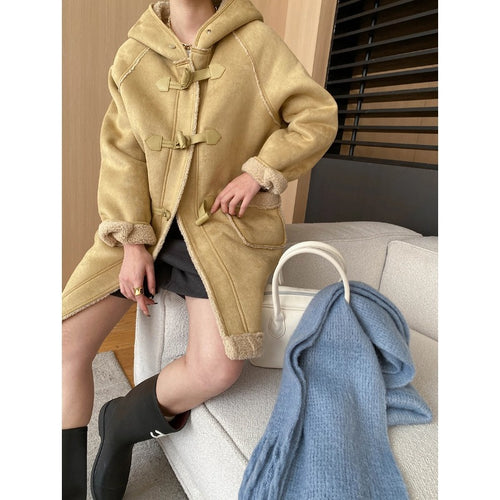 Damen lässiger Dufflecoat aus hochwertigem Strickmaterial mit gemütlichem Innenfutter Drune