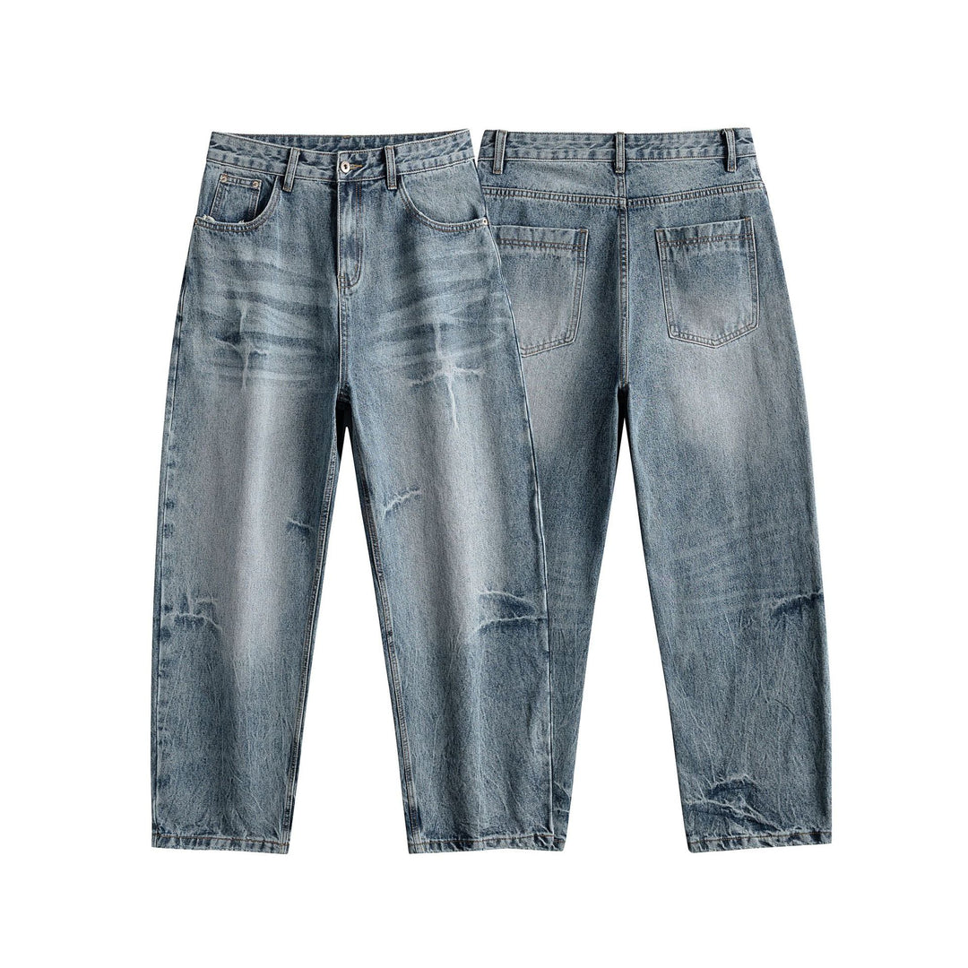 Damen Relaxed Straight taillenhohe Denim-Jeans mit Used‑Effekt und weitem Bein Drune