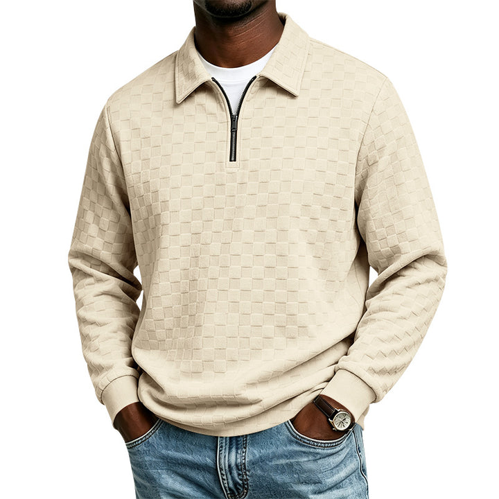 Herren Strukturierter Strickpullover mit Troyer-Kragen und halbem Reißverschluss Drune