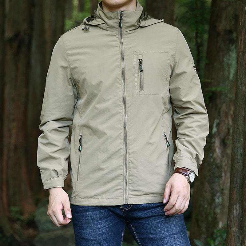 Herren Leichte Outdoor-Fieldjacke mit Kapuze, wasserabweisender Shell und Reißverschlusstaschen Drune