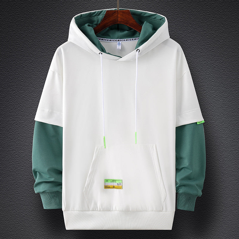 Herren Oversize-Lagenlook Kapuzenpullover mit Kontrastärmeln und Kängurutasche Drune