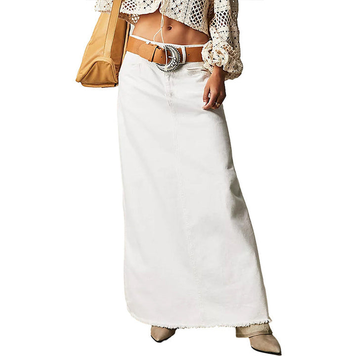 Damen Langer Denim-Rock mit hoher Taille und Taschen