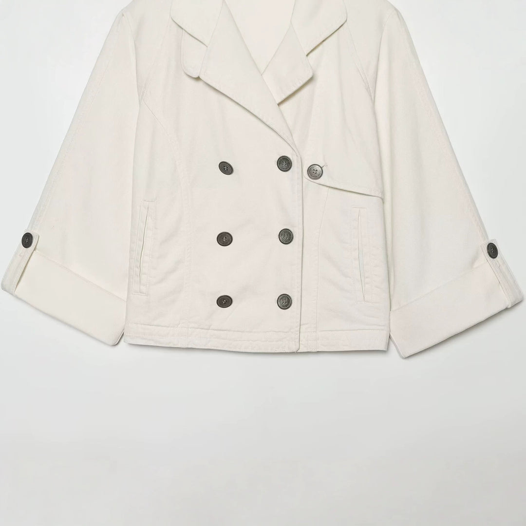 Damen Kurzes Doppelreihiges Trench‑Cape mit weitem Kragen und dreiviertel Ärmeln Drune