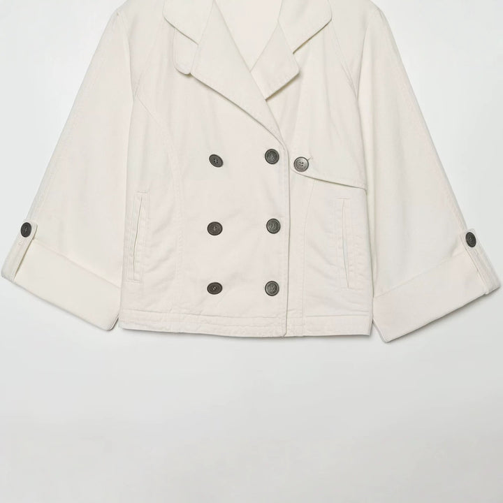 Damen Kurzes Doppelreihiges Trench‑Cape mit weitem Kragen und dreiviertel Ärmeln Drune