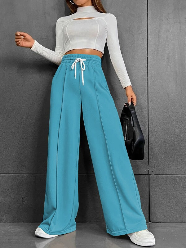 Damen nan weite High-Waist Palazzo-Jogginghose mit Kordelzug und Bügelfalte Drune