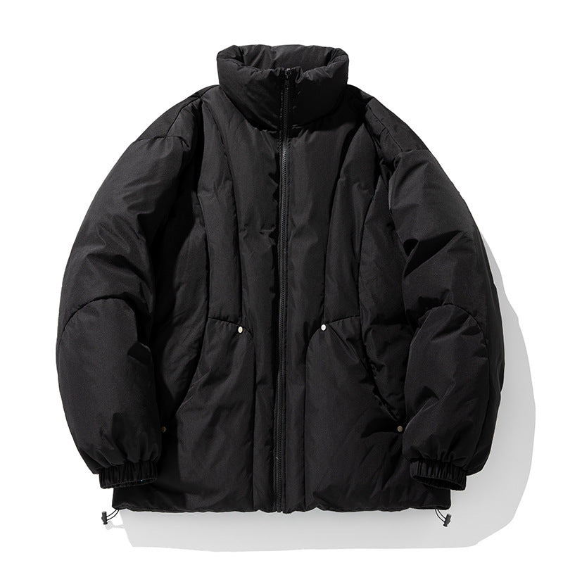 Unisex Boxy-Pufferjacke mit vertikaler Steppung, hohem Stehkragen und Kordelzugsaum Drune
