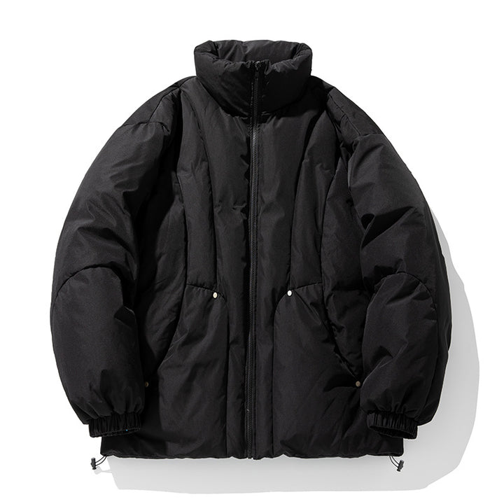 Unisex Boxy-Pufferjacke mit vertikaler Steppung, hohem Stehkragen und Kordelzugsaum Drune