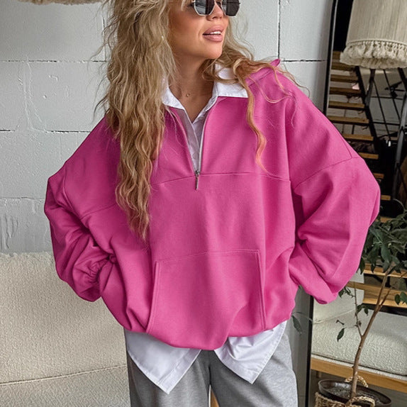 Damen lässiger Oversized-Pullover mit Stehkragen Drune
