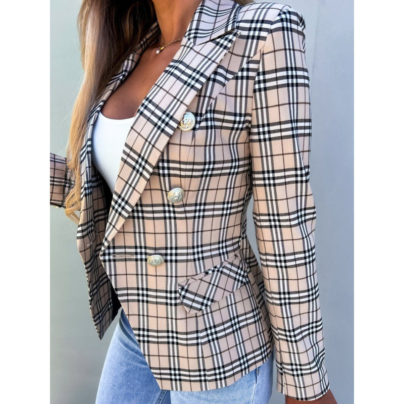 Damen Karierter Blazer im modernen Schnitt mit doppelter Knopfreihe und eleganten Details Drune