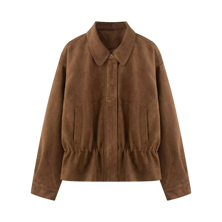 Damen Boxy‑Blousonjacke aus Veloursimitat mit taillierendem Tunnelzug und verdeckter Front Drune