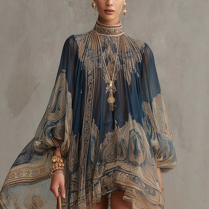 Damen Elegantes Chiffon-Kleid mit kunstvollem Muster Drune