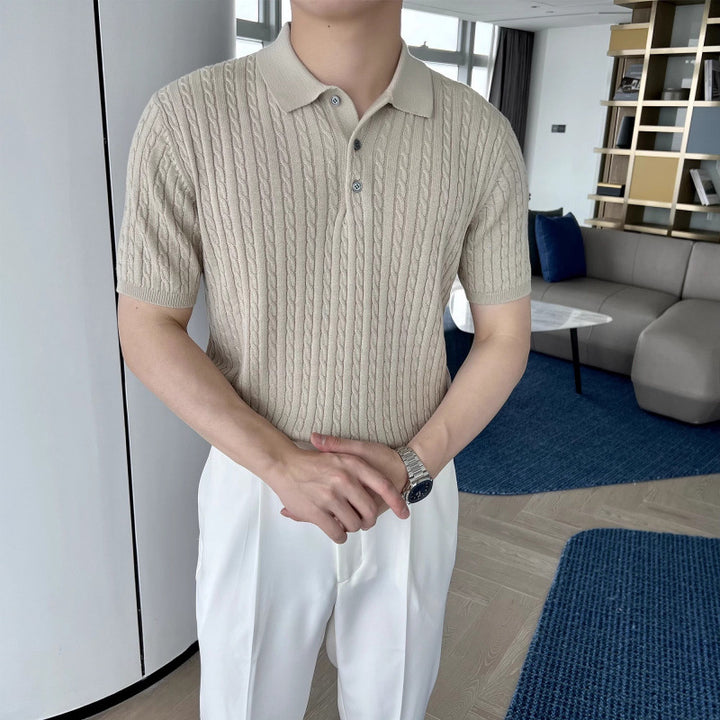 Herren Modisches Kurzarmstrickpoloshirt Drune