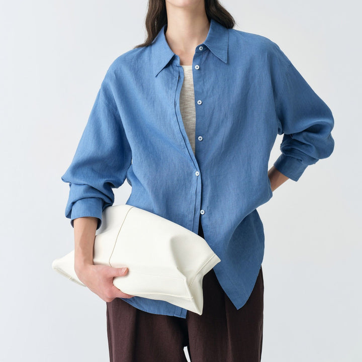 Damen Modische Leinenbluse mit langen Ärmeln Drune