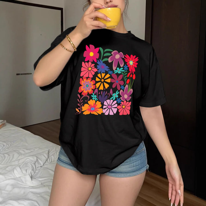 Damen T-Shirt mit buntem Blumenprint Drune