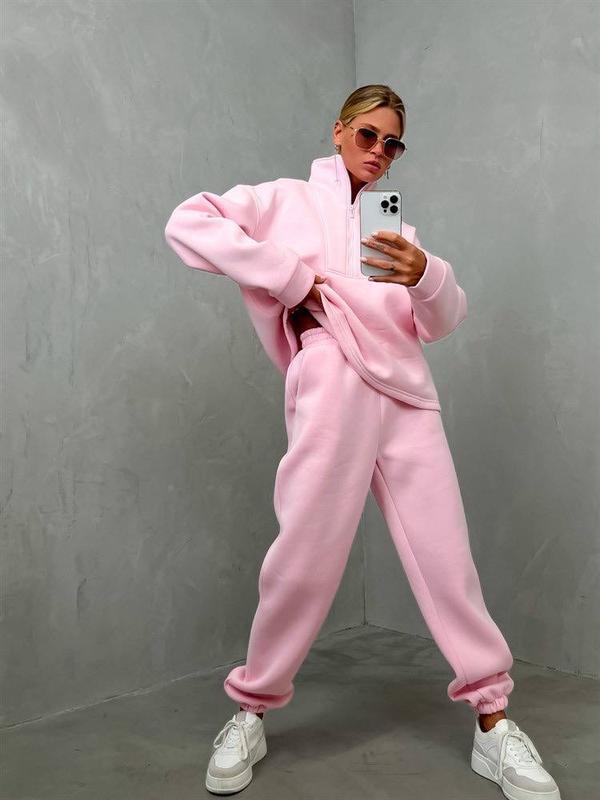 Damen Oversize-Halbzip-Lounge-Set aus schwerem French-Terry mit hohem Stehkragen Drune
