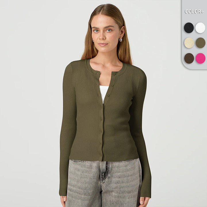 Damen figurbetonte Strickjacke mit Knopfleiste und langen Ärmeln Drune