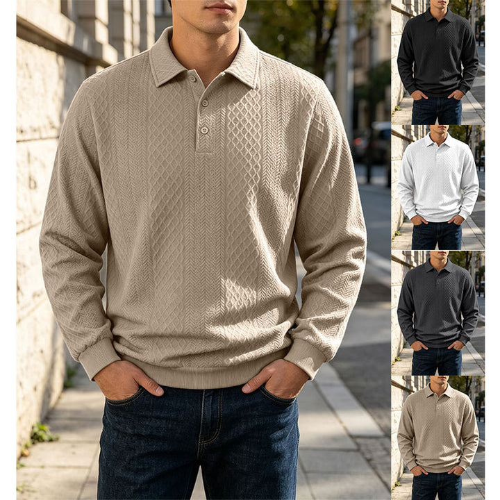 Herren Feinstrick-Poloshirt mit Zopfmuster und gerippten Bündchen Drune